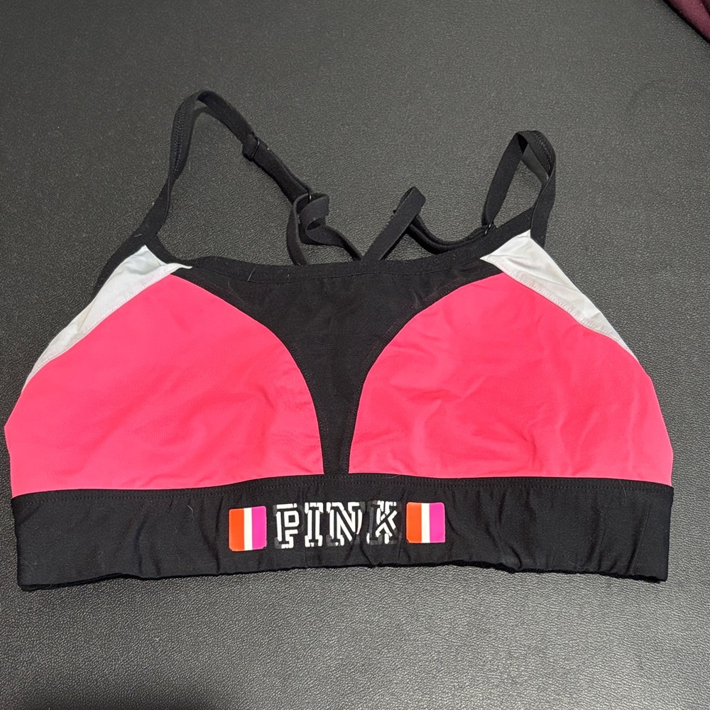 PINK Victoria's Secret Black and Pink Sports Bra